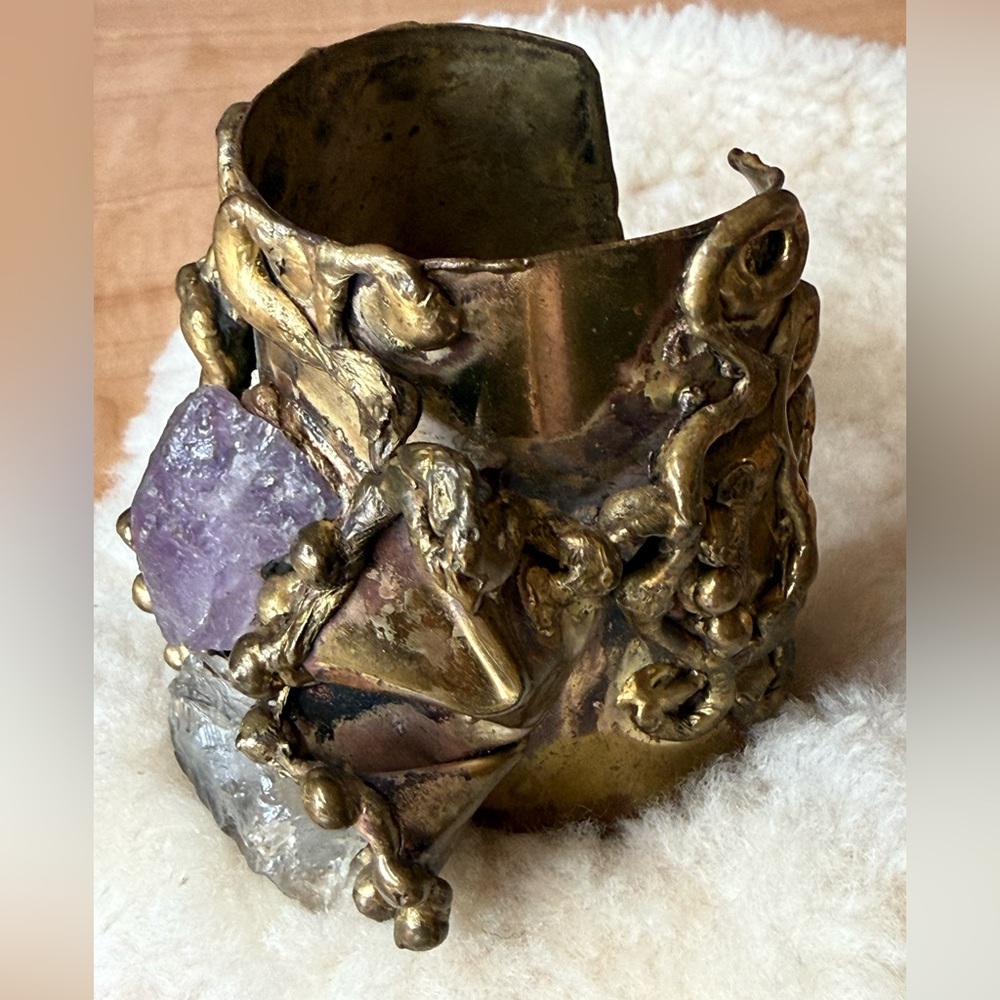 Brutalist, vintage, signed Carvalhu Rio, very heavy, unique, amethyst bracelet - Picture 4 of 15